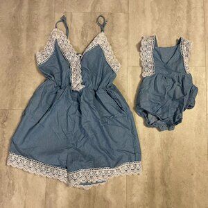 Mommy and Me rompers, size S (women's) and 12-18 months (baby)